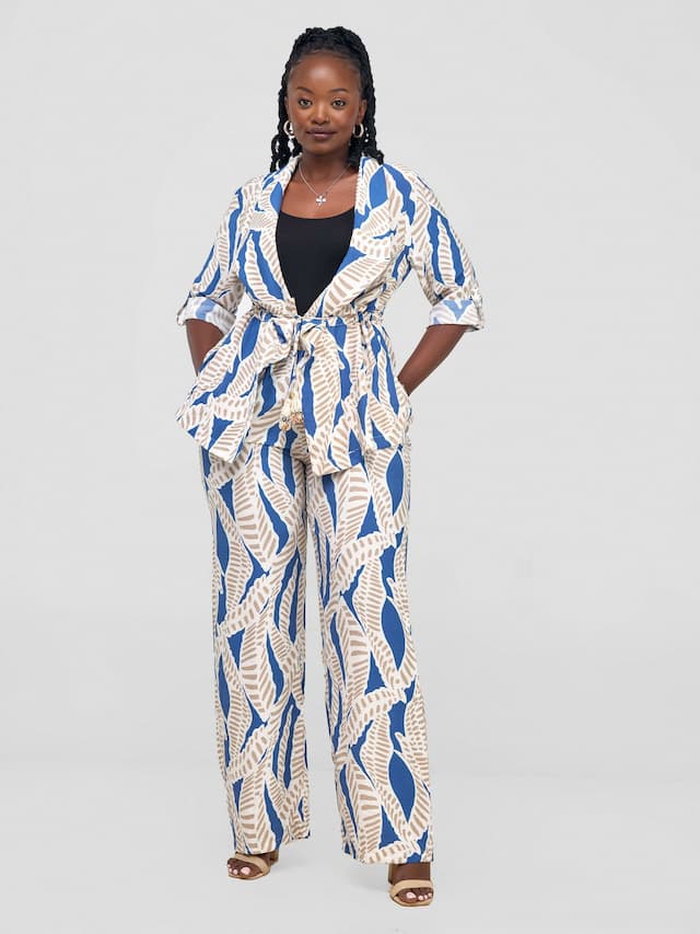 Snatched Wardrobe Peacock 2 Piece Set - Blue / Cream Print