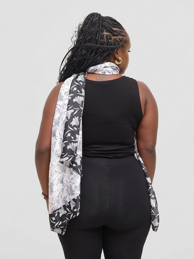 Ukiyo Lifestyle Silk Scarf - White/Black