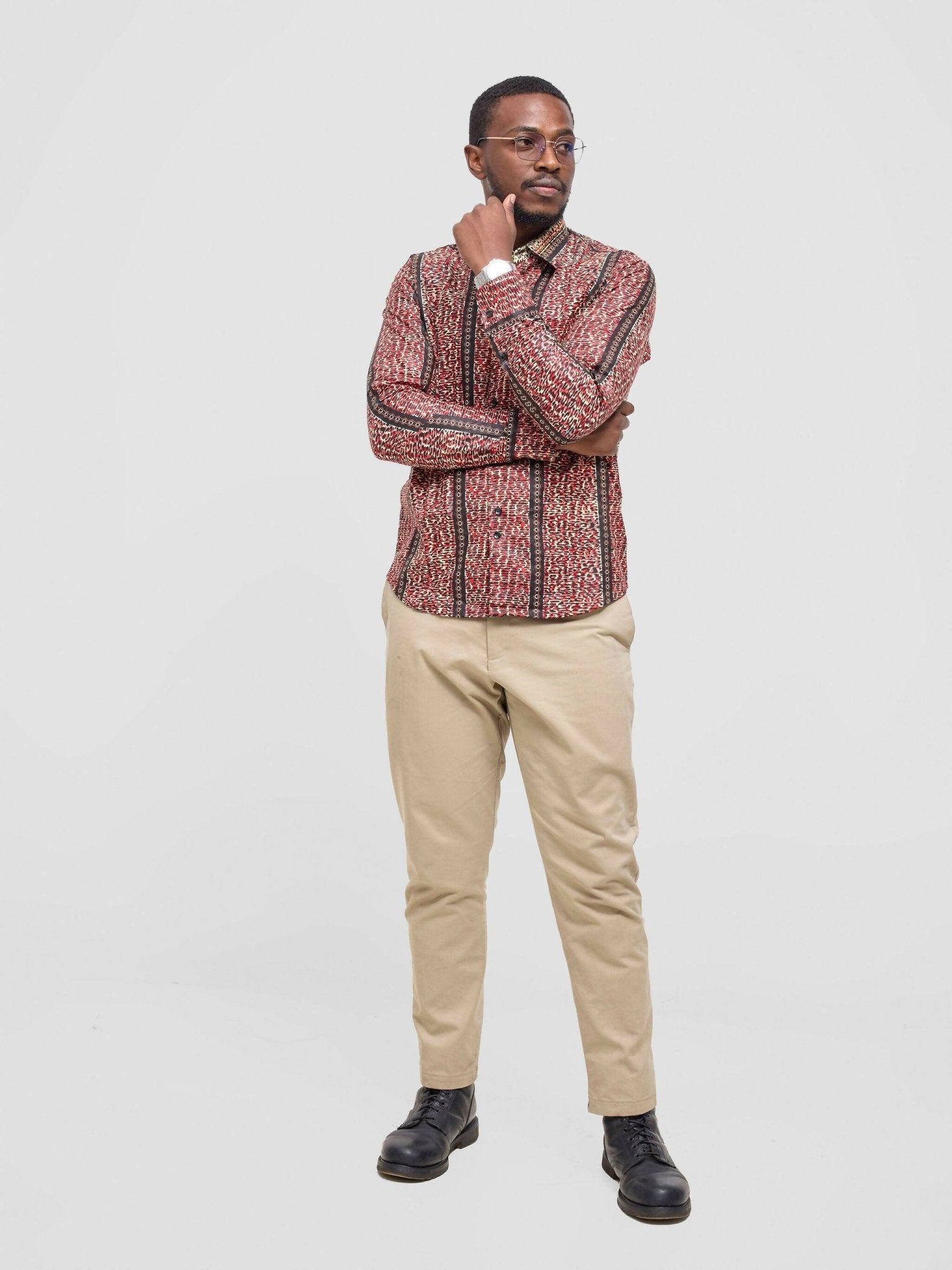 Mendilines Warm African Shirt - Cream / Red Print