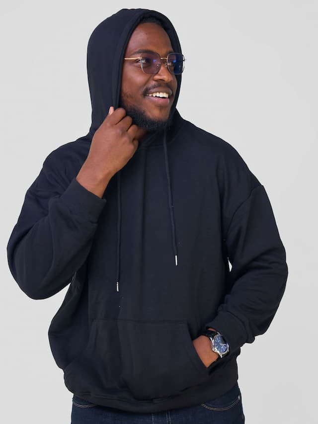 Round Neck L - Sleeve Hoodie - Black
