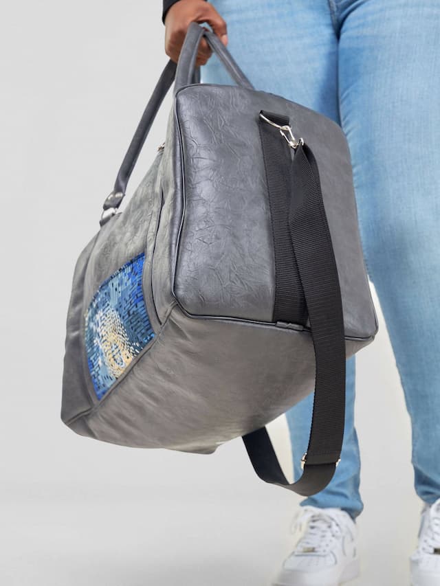 Khay Designs Leather Travel Bag/GYM Bag - Grey