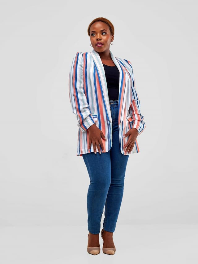 Immaculate Chic Robin Stripped Blazer - Pink / White