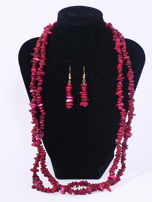 Double Layered Ceramic Beads Necklace Set - Purple