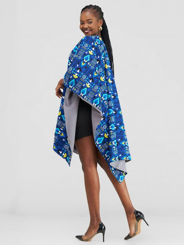 Ndege Reversible Cape - Blue / Grey