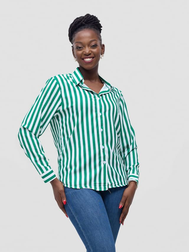 Stylish Sisters Stripped Official & Casual Shirt - Green / White