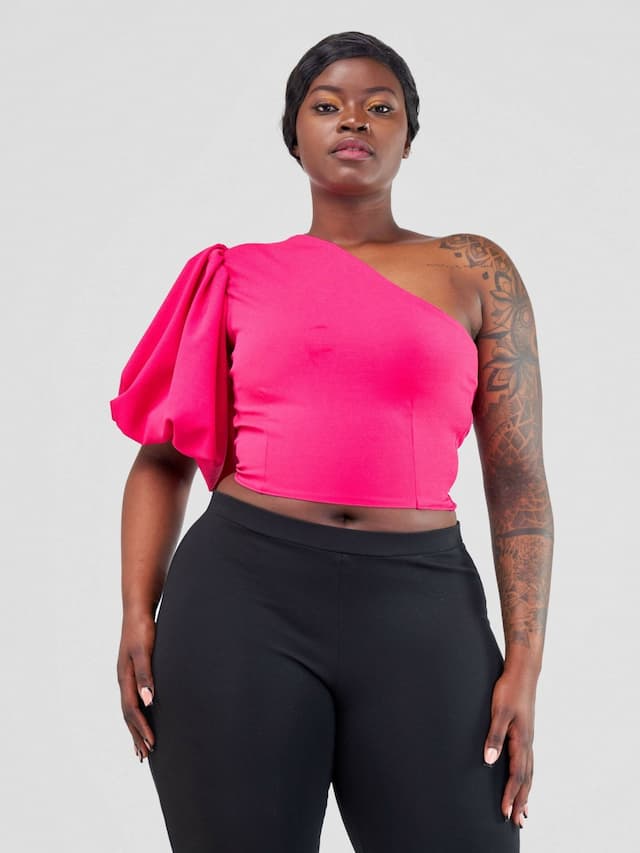 Chic Clique One Hand Ruffle Sleeve Top - Pink