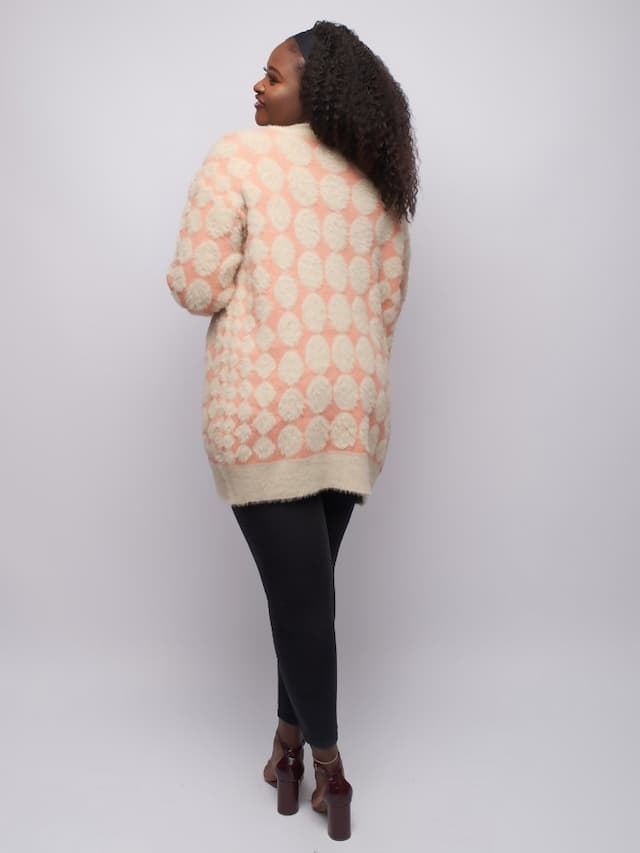 Tuli Zola Diamond Print Cardigan - Peach / Pink