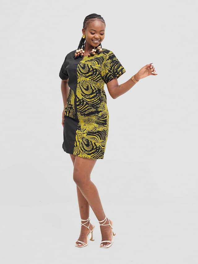 Sleek Plausible African Print Dress - Black / Yellow