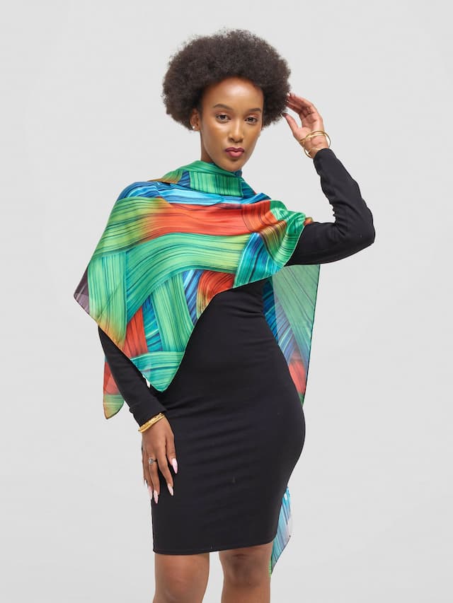 Ukiyo Lifestyle Silk Scarf - Green Print