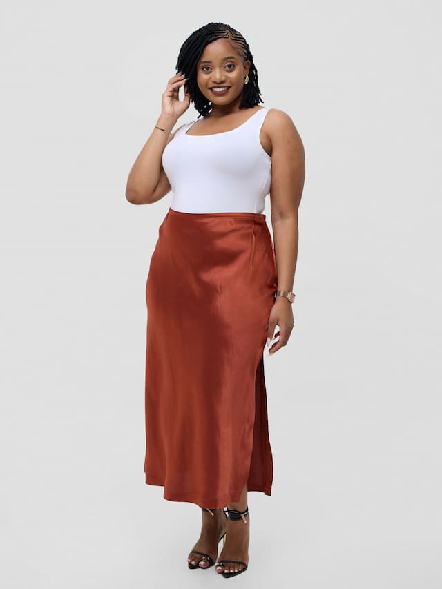 Pure Buxom Satin Slip Skirt - Orange