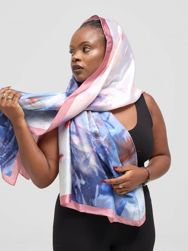 Ukiyo Lifestyle Silk Scarf - Blue / Pink