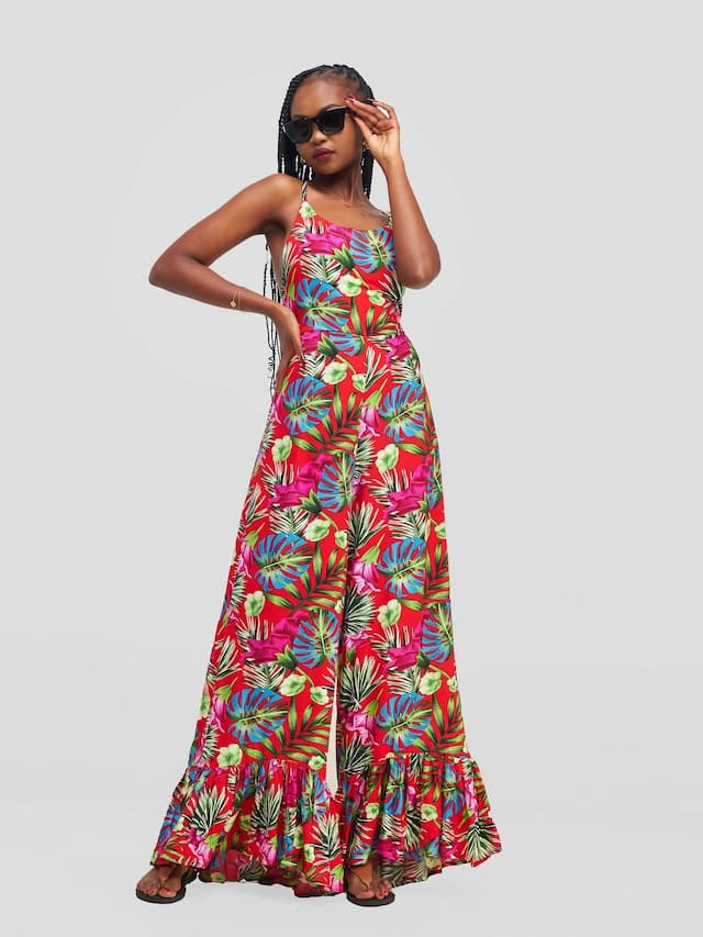 Kenya Spaghetti Strap Backless Jumpsuit - Floral