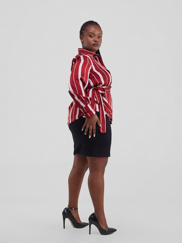 Silk House Collection Kiki Shirt Top - Maroon / White