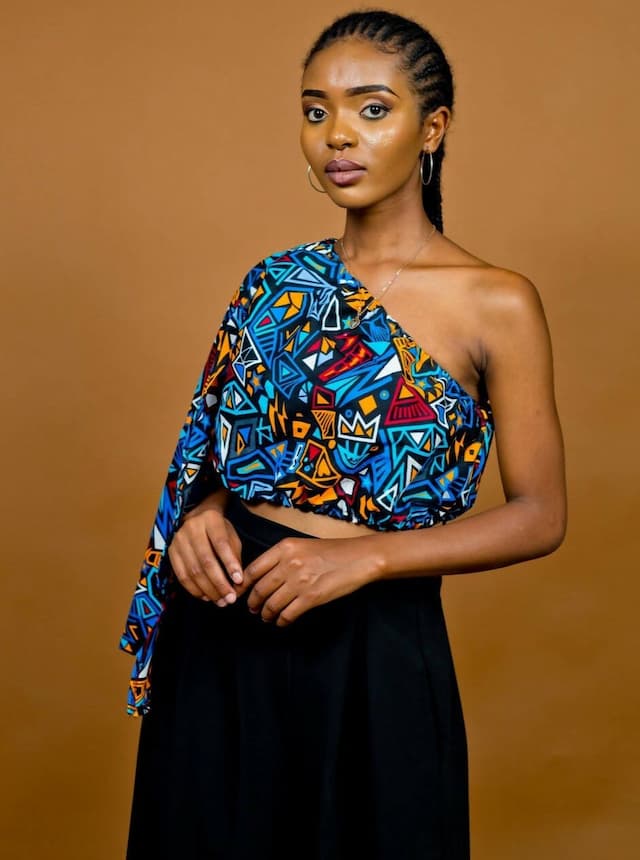 Umfazi African Print One-Shoulder Top - Blue