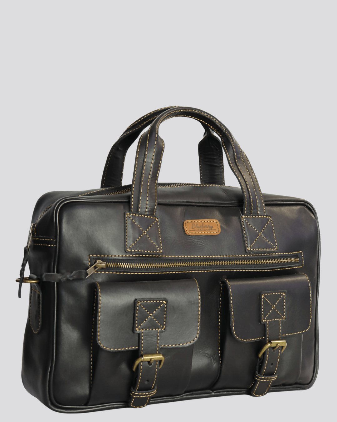 Blueberry Leather Messenger Bag - Black