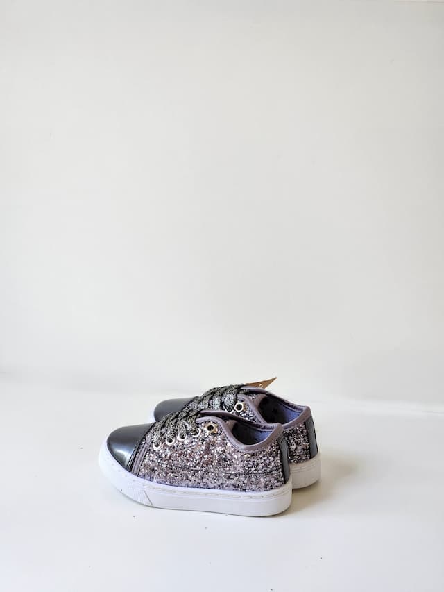 Girls Glitter Trainers Shoes - Grey