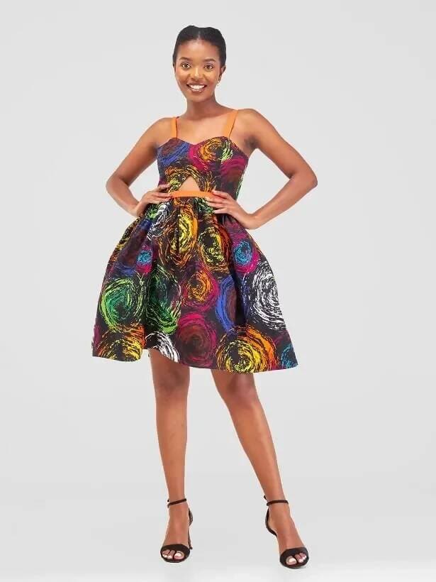 Amare African Print Skater Dress - Blue Print