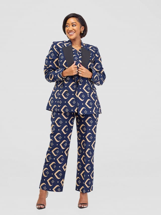 Sbv Ankara Blazer Jacket - Navy Blue