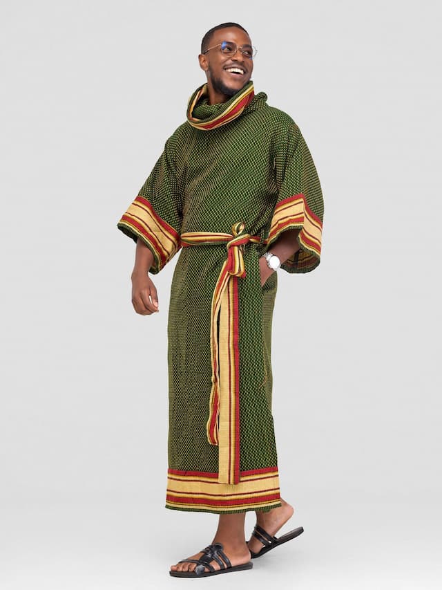 Liquid Lemn Unisex Snoodie Kanzu - Green / Gold Print
