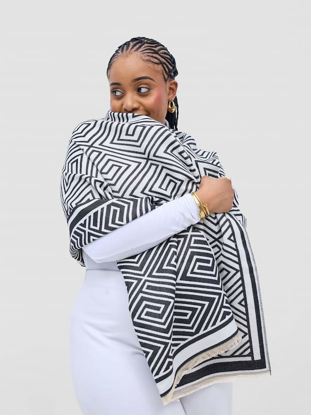 Afrodame Cashmere Scarf - White / Black