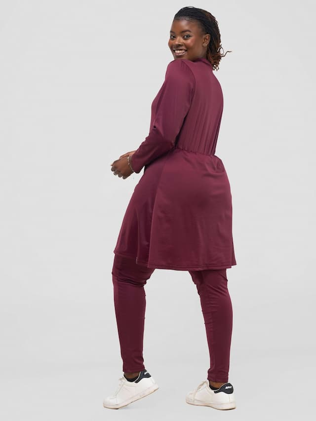 Modest Workout Skirt Jumpsuit - Maroon