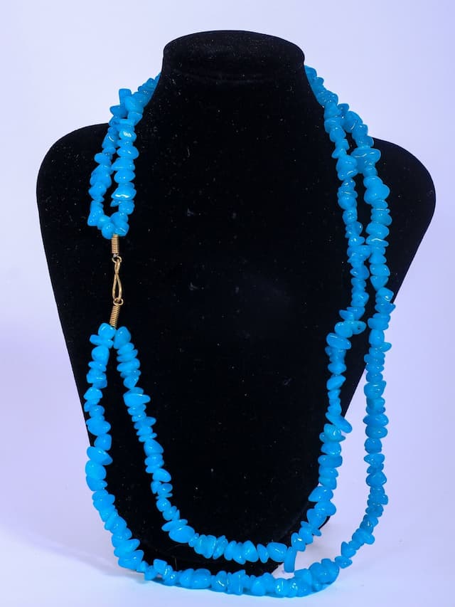 Double Layered Ceramic Beads Necklace Set - Blue