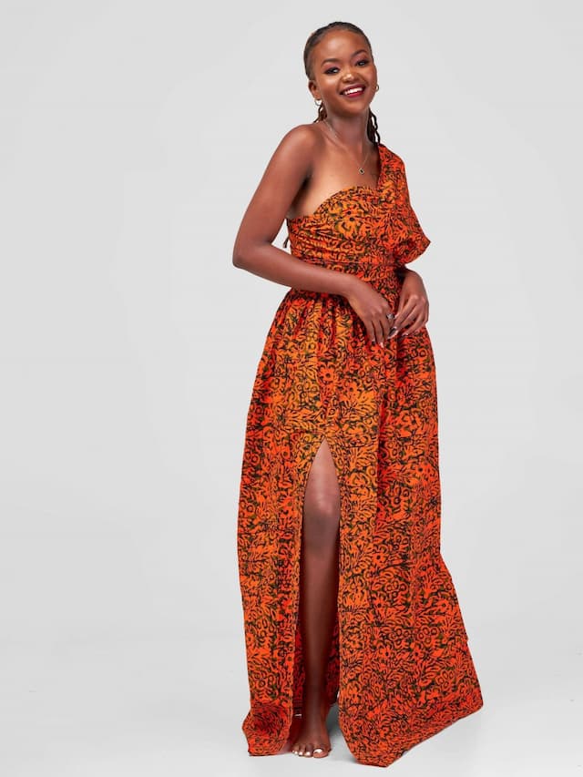 Maridadi African Print Infinity Dress - Orange
