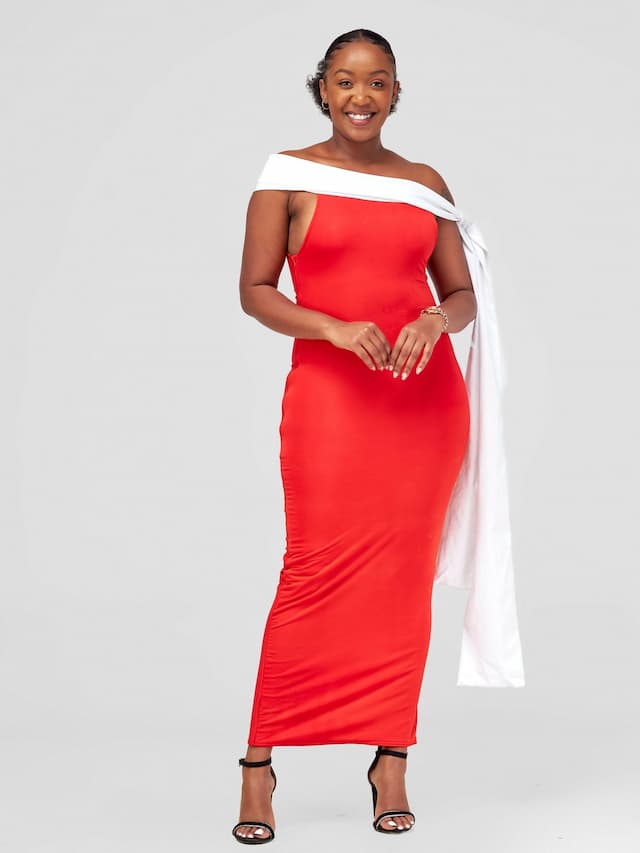 Juka Closet Off-Shoulder Maxi Dress - Red