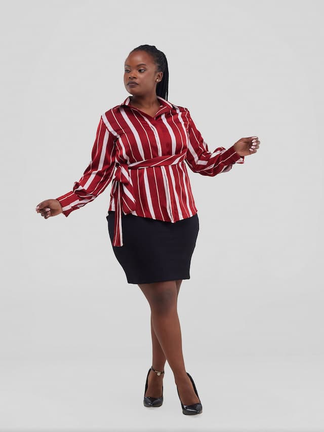 Silk House Collection Kiki Shirt Top - Maroon / White