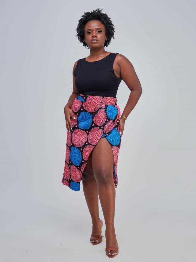Vazi Afriq Ankara Wrap Skirt - Pink / Blue