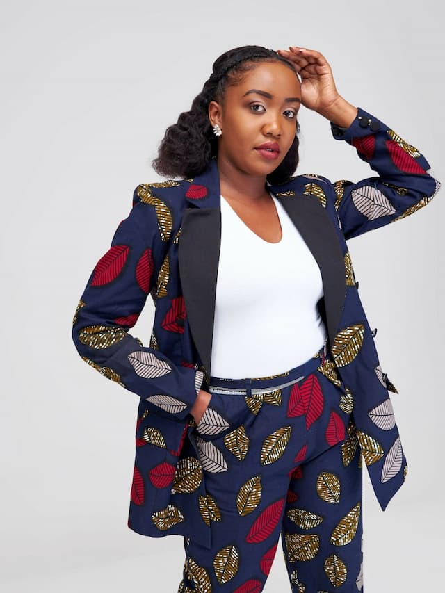 Sbv Ankara Pant Suit - Navy Blue Print