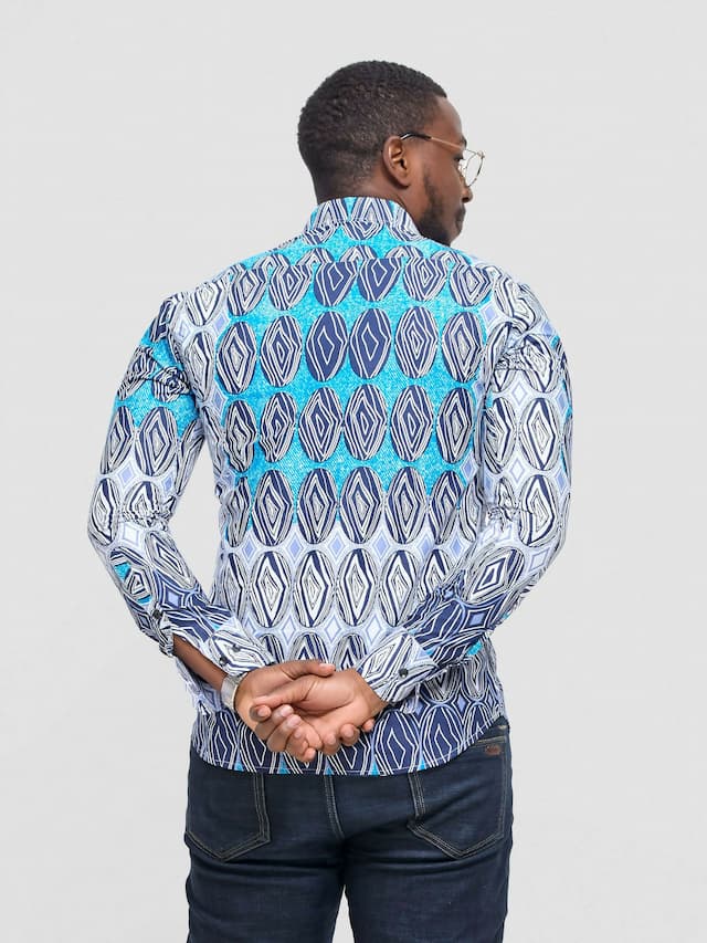 Mendilines Warm African Shirt - Dark Blue Print