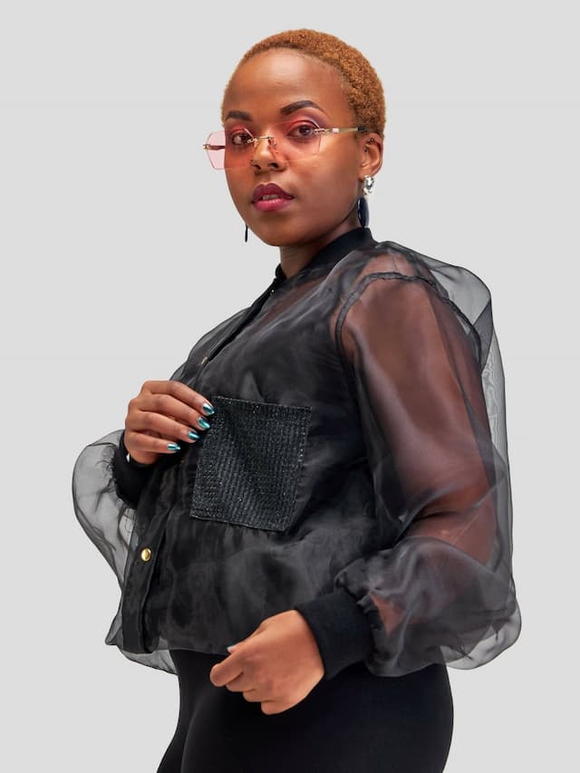 Vazi Afriq Organza Bomber Jacket - Black