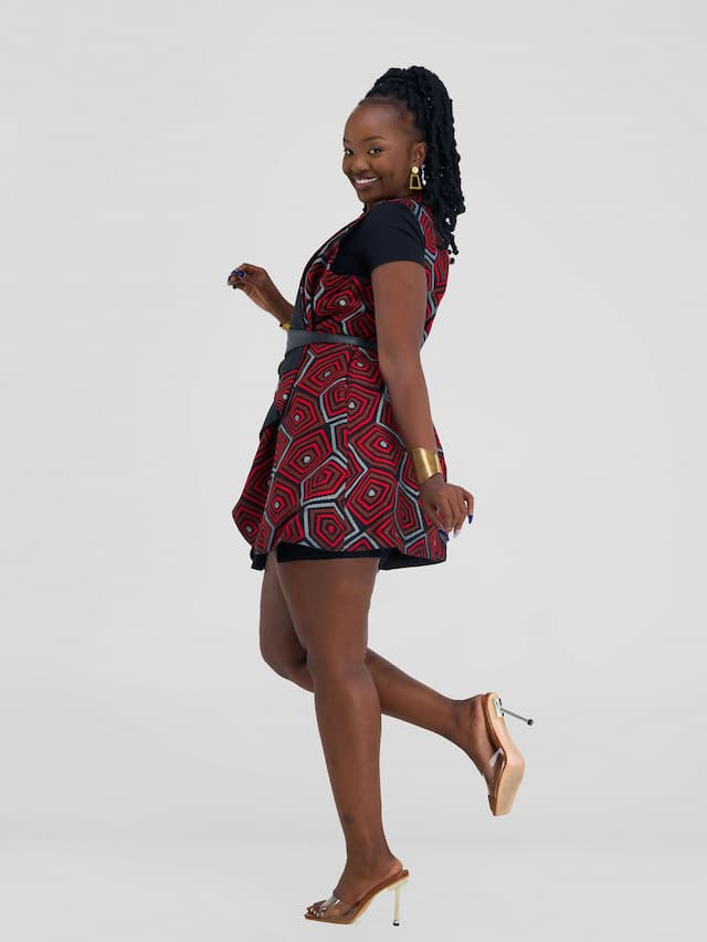 Mwangush Waterfall Jacket - Red / Brown Print