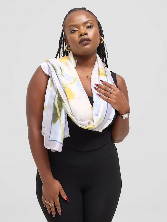 Ukiyo Lifestyle Silk Scarf - White / Mustard