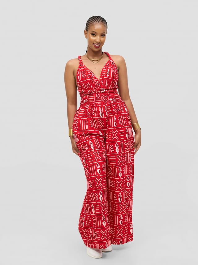 Waridi Africa Njema Jumpsuit - Red /White African Print