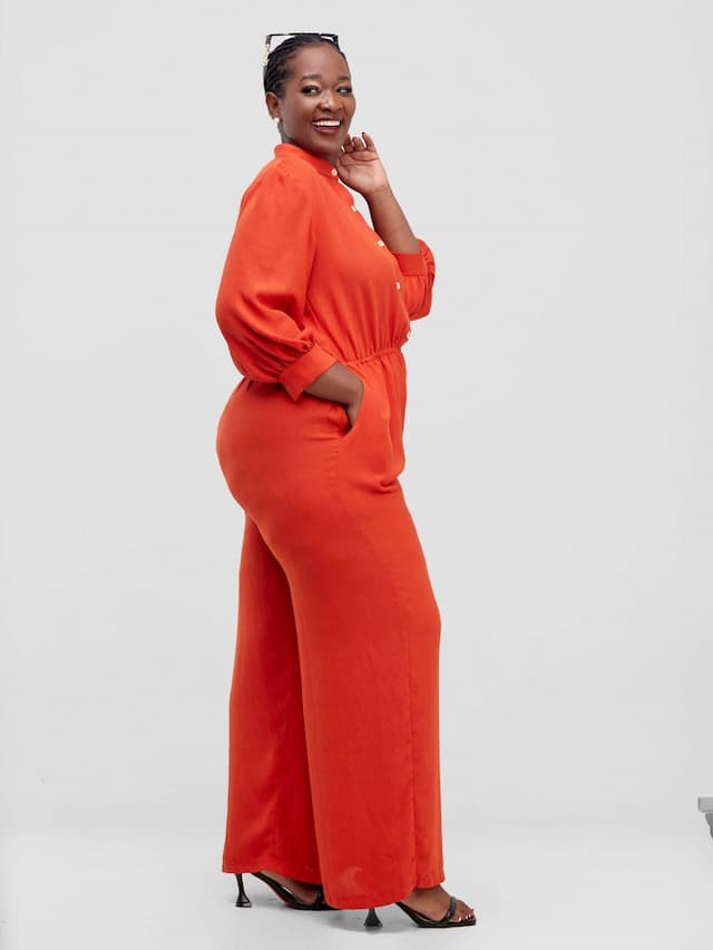 Aramay Orchid Stand Collar Jumpsuit - Orange