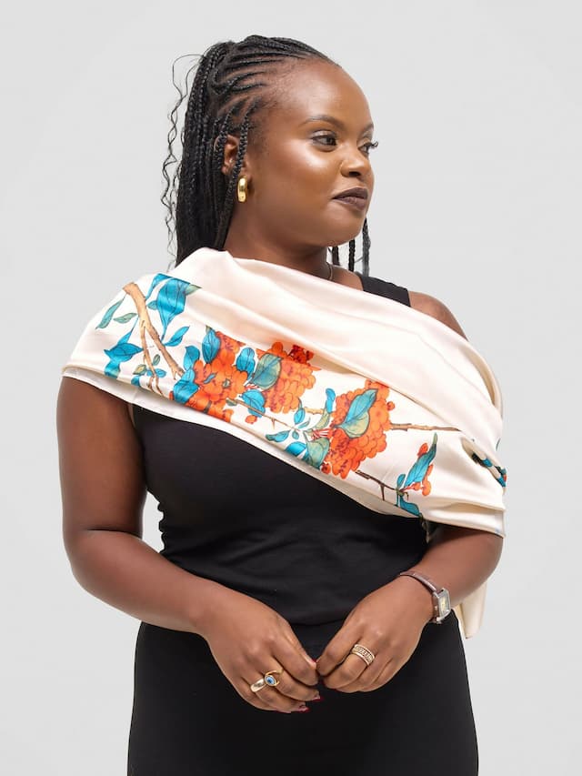 Ukiyo Lifestyle Silk Scarf - Cream Print