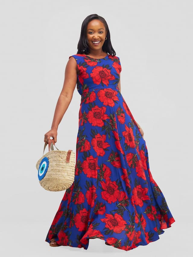 Kenya Stunning Dress - Blue / Red