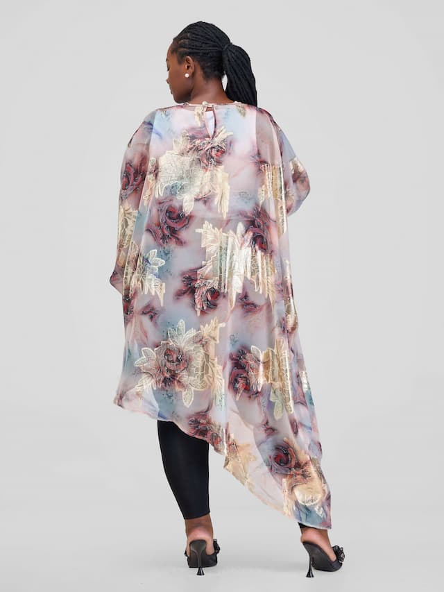 Smash By Kaly Asymmetric Chiffon Top For Her - Beige / Floral