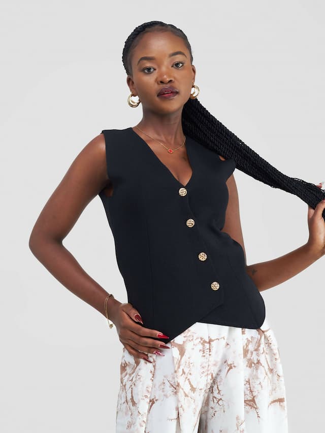 Mila Knit Waistcoat Jacket - Black