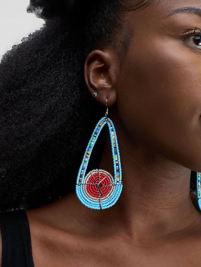 Big oval Long Earring - Blue