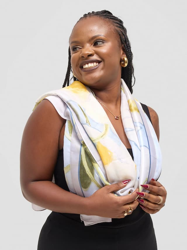 Ukiyo Lifestyle Silk Scarf - White / Mustard