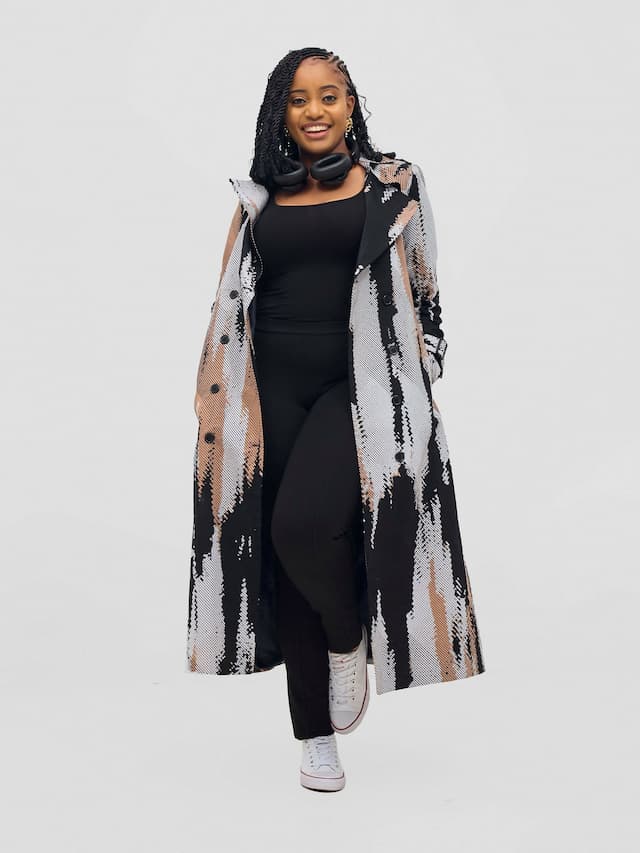Sbv Ankara Trench Coat - Black / White / Cream