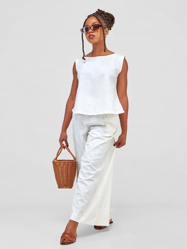 Izulu Epiya Pants Set - Cream White Print